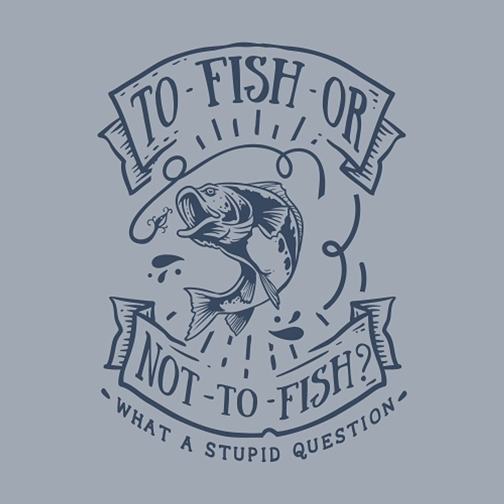 принт PewPewCat To fish or not to fish синий для серой футболки