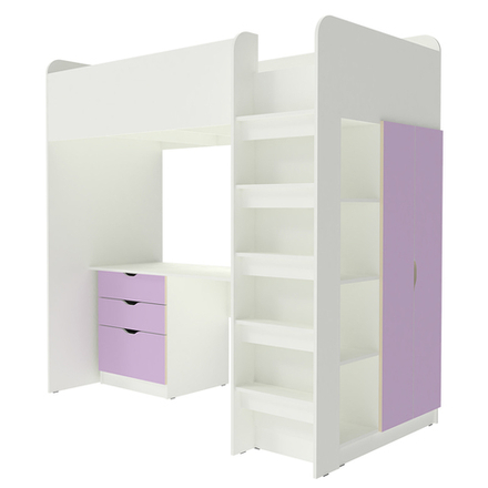 Кровать-чердак КарИВи Polini Simple с письменным столом и Шкаф КарИВиом Белый  Ирис