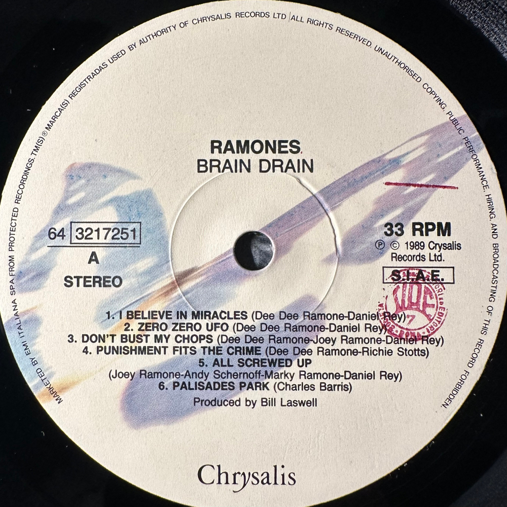 Ramones ‎– Brain Drain (Италия 1989г.)