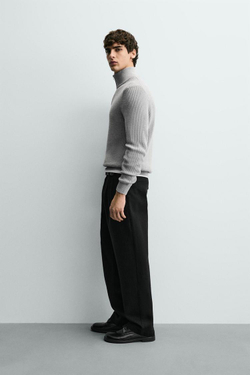 ZARA ДЖЕМПЕР ВЯЗАНЫЙ ЖЕМЧУЖНЫМ УЗОРОМ С ВОРОТНИКОМ НА МОЛНИИ, СЕРЫЙ МЕЛАНЖ