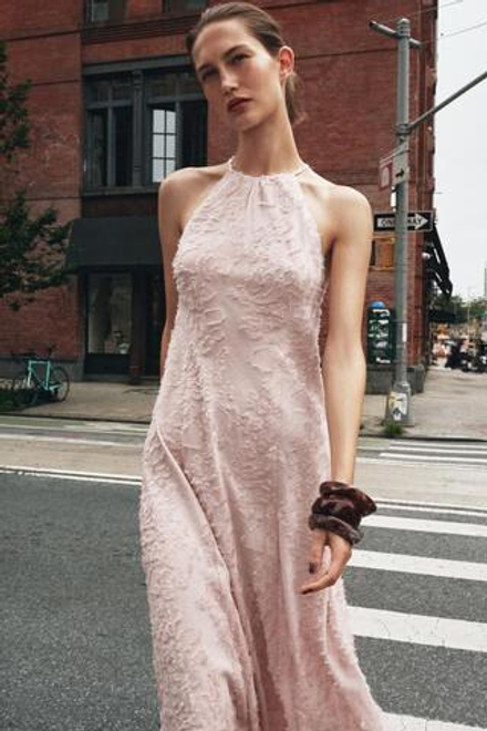 ZARA ПЛАТЬЕ С ОБЪЕМНЫМ ВОРОТНИКОМ, БЕЖЕВО-РОЗОВЫЙ
