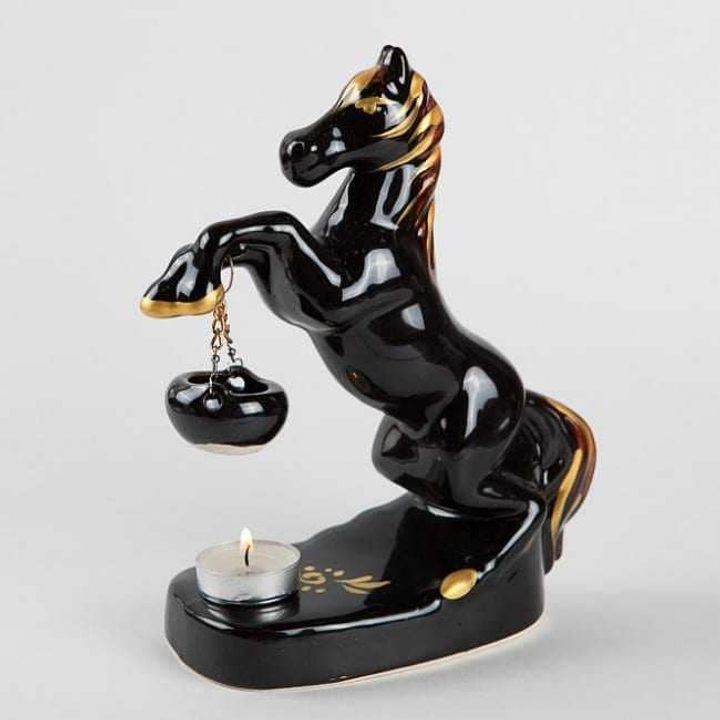 Аромалампа Конь, цвет черно-коричневый с золотом керамика 22,5 см