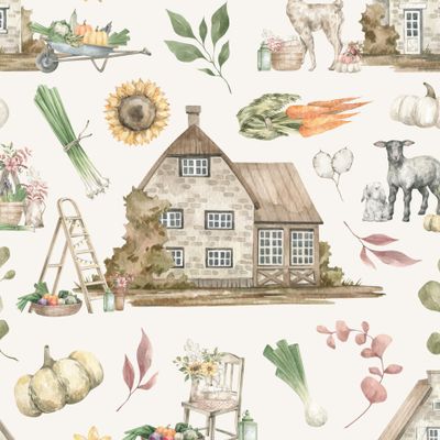 Осенний сезон, дом, овощи, животные