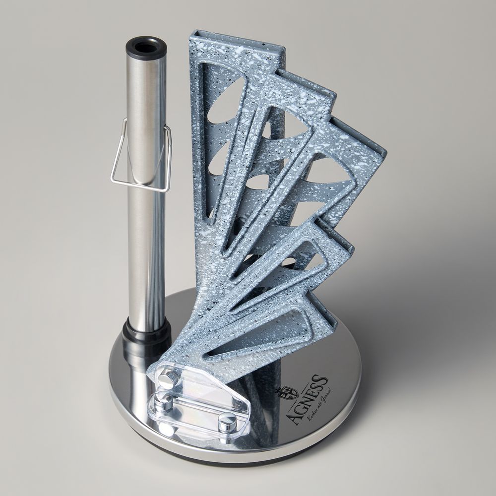 НАБОР НОЖЕЙ AGNESS "МОНБЛАН" С НОЖНИЦАМИ И МУСАТОМ НА ПЛАСТИКОВОЙ ПОДСТАВКЕ, 8 ПРЕДМЕТОВ