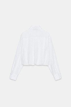 ZARA РУБАШКА ИЗ ПОПЛИНА В ПОЛОСКУ С РУКАВАМИ-БУФФ, БЕЛЫЙ