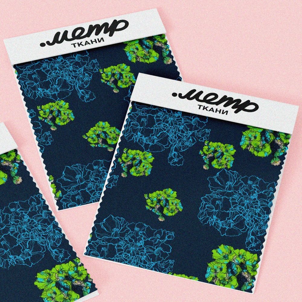 Ткань таффета зелёные листья цветы