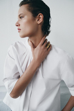 ZARA РУБАШКА С ОБЪЕМНЫМИ РУКАВАМИ ZW COLLECTION, БЕЛЫЙ