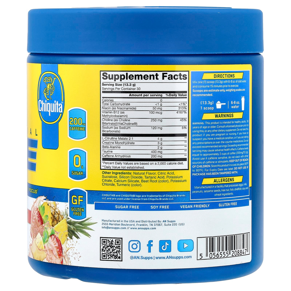 AN Supps, Essential Pre, Chiquita®, ананас и клубника, 399 г (14,07)