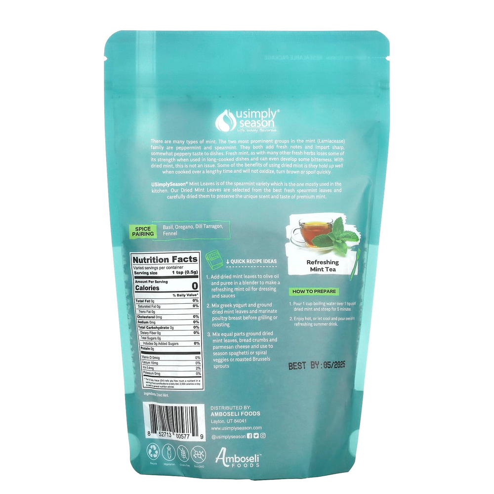 USimplySeason, сушеная трава, мята, нарезанная и просеянная, 113 г (4 унции)
