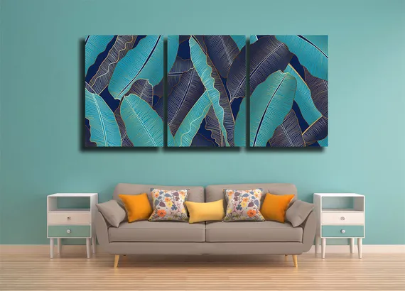 Модульная картина "Тропические зеленые листья"