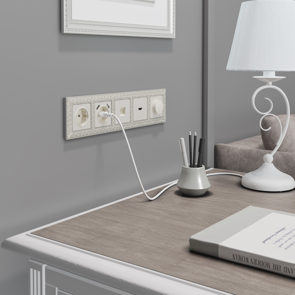 Накладка для розетки USB (перламутровый рифленый)