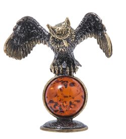 Народные промыслы AM- 349 Фигурка «Сова на Луне» (латунь, янтарь)