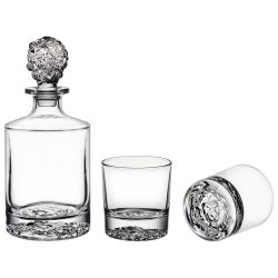 НАБОР ДЛЯ ВИСКИ "LION": ШТОФ + ДВА СТАКАНА, 850 МЛ/310 МЛ