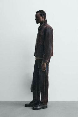 ZARA ДЖИНСЫ RELAXED FIT С ФЛОКИРОВАНИЕМ ПОД БАРХАТ, КОРИЧНЕВЫЙ