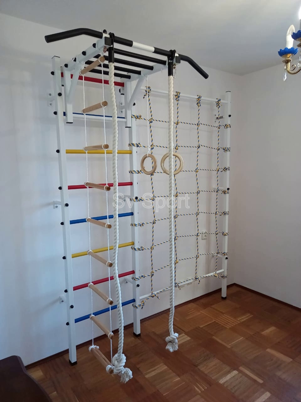 Монтаж шведской стенки Sv Sport с канатным лазом в пеноблочные, газоблочные стены