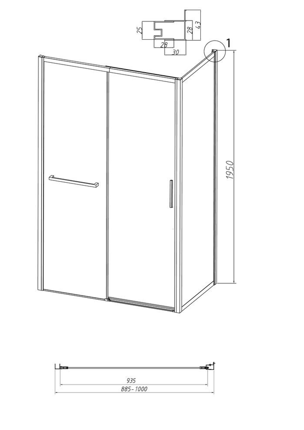 Боковая стенка Grossman Style 200.K33.05.100.21.02 (100х195) черный матовый,стекло шиншилла, 1 место