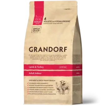 Сухой низкозерновой корм GRANDORF CAT Lamb&Turkey INDOOR корм для взрослых кошек, ягненок и индейка 0,4кг