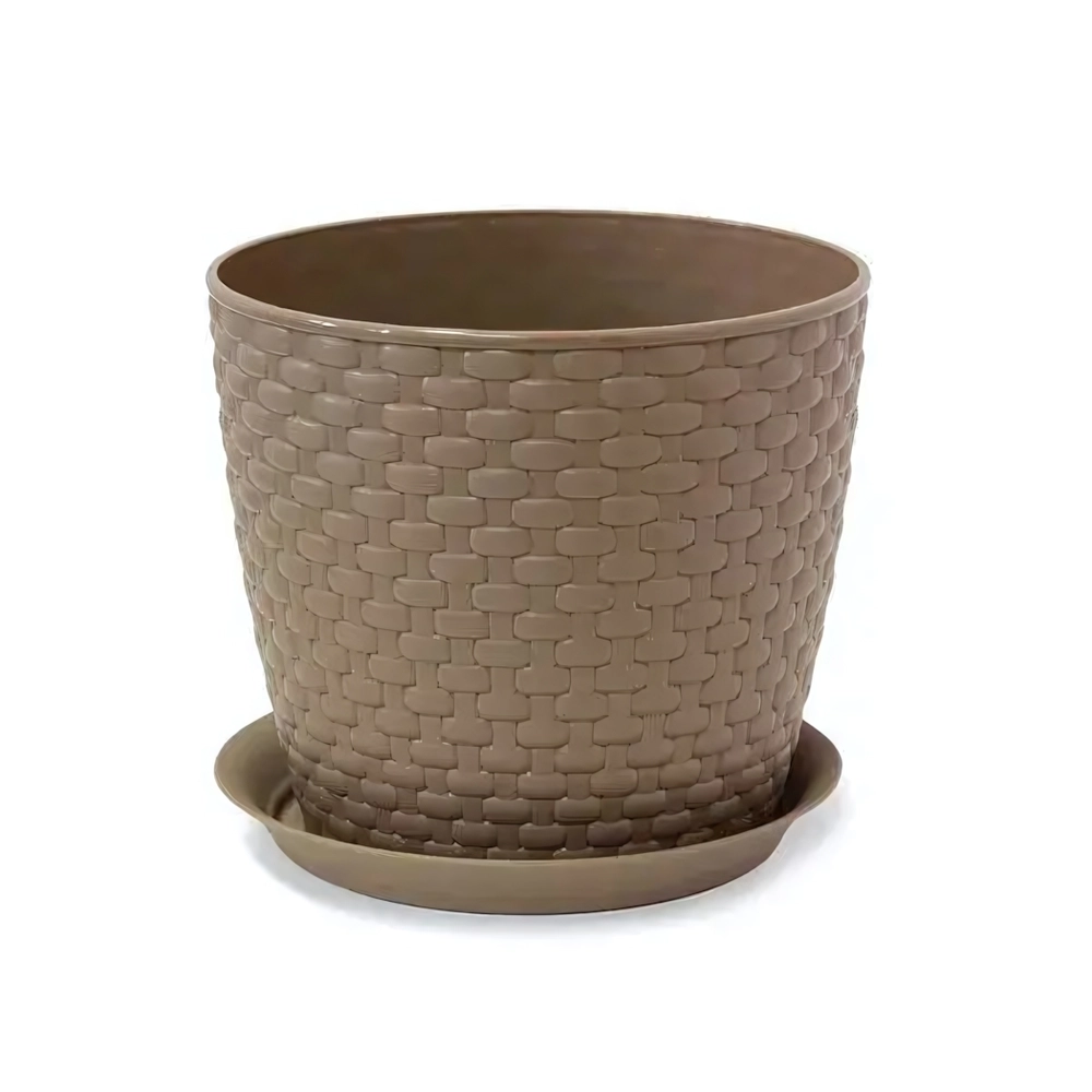 Кашпо РОТАНГ D180мм 3л с поддоном Бежевый ротанг 0,158,18х0,18м (комплект 24 шт)