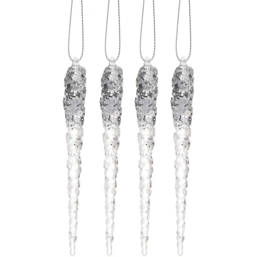 Подвеска «Хрупкие сосульки» 13 см (набор 4 шт), Серебро