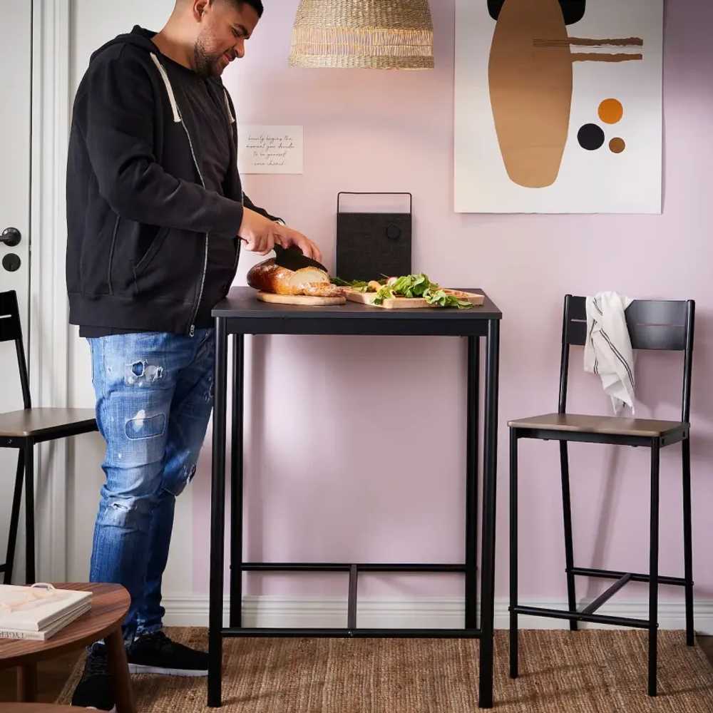 Стол и 2 барных стула - SANDSBERG IKEA /САНДСБЕРГ ИКЕА, 67х67х90 см, черный/коричневый