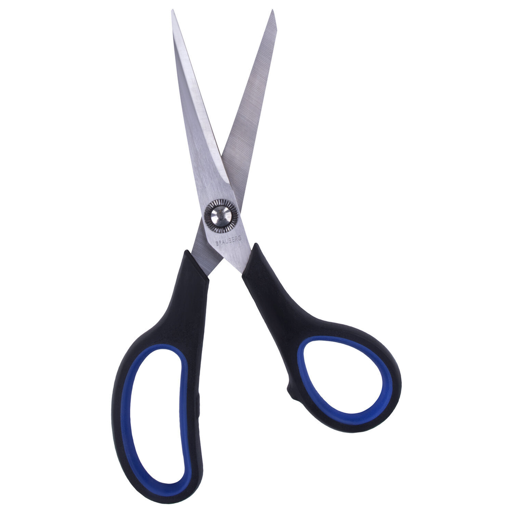 Ножницы BRAUBERG "Soft Grip" 190 мм черно-синие резиновые вставки 3-х сторонняя заточка (6 штук в упаковке)