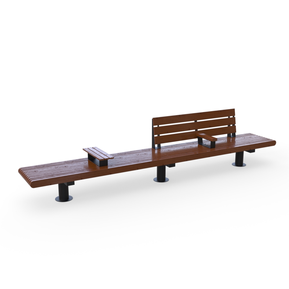 Скамейка Rail Road 01 двойная с подлокотником и подставкой