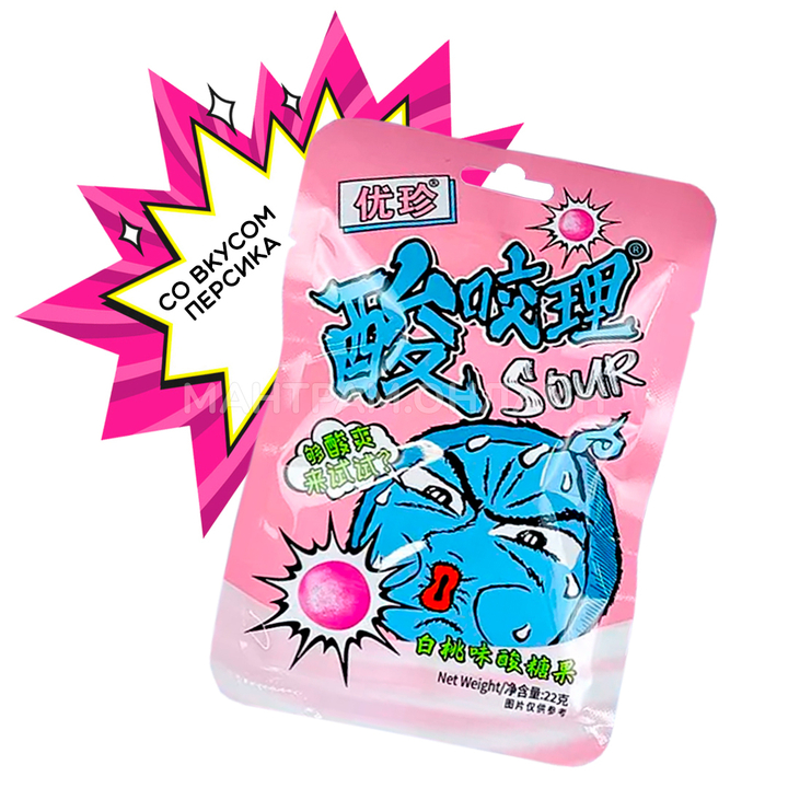 Конфеты кислые Ujane Food Sour Bites вкус персик 22 г