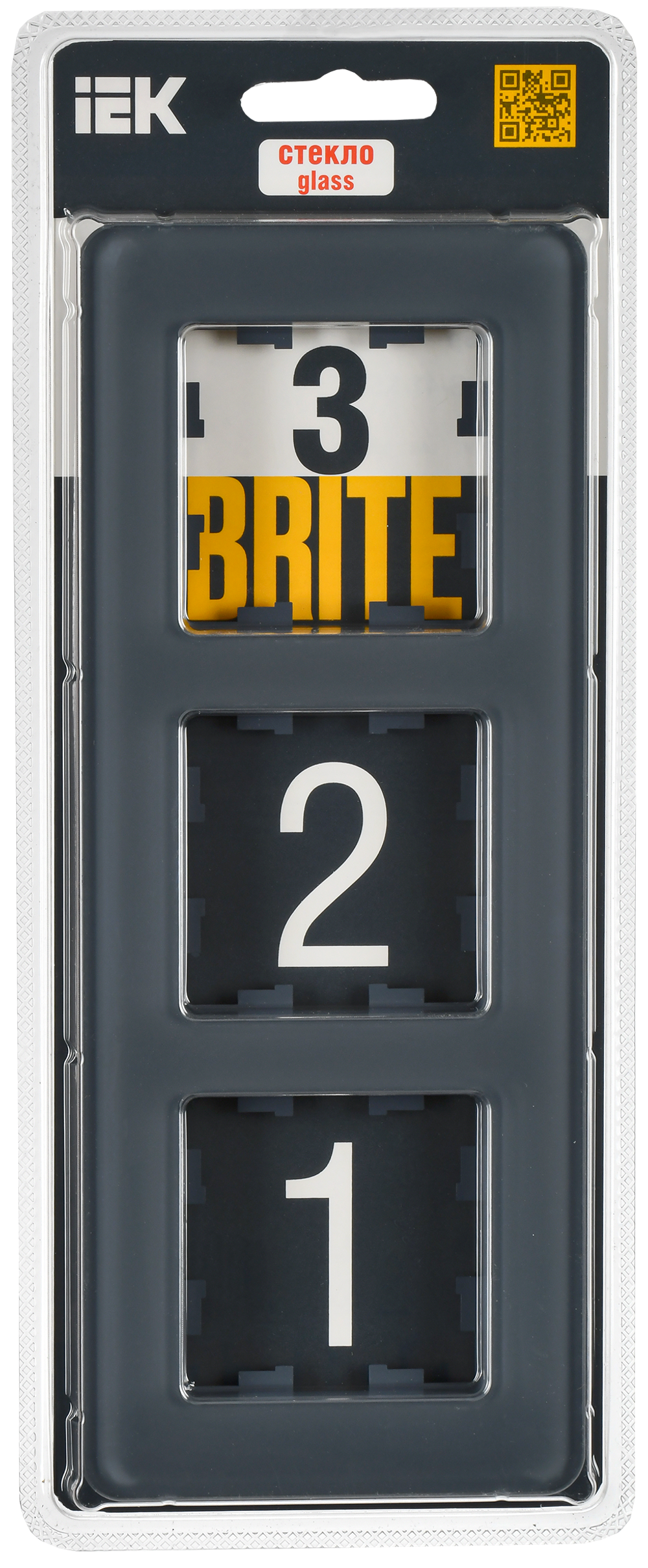 BRITE Рамка 3-местная РУ-3-2-Бр стекло графит RE IEK