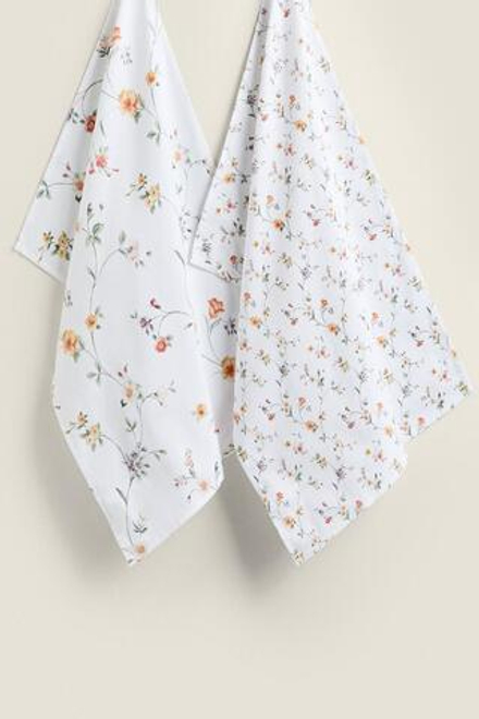 ZARA HOME КУХОННОЕ ПОЛОТЕНЦЕ С ЦВЕТОЧНЫМ УЗОРОМ (КОМПЛЕКТ ИЗ 2 ПРЕДМЕТОВ),  ЗЕЛЕНЫЙ