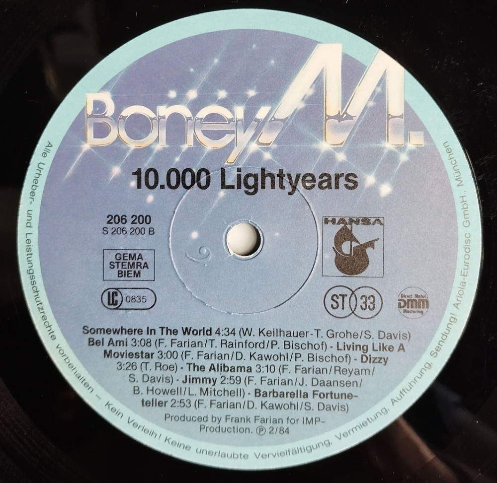 Винтажная виниловая пластинка LP Boney M Ten Thousand Lightyears (Germany 1984) (Poster)