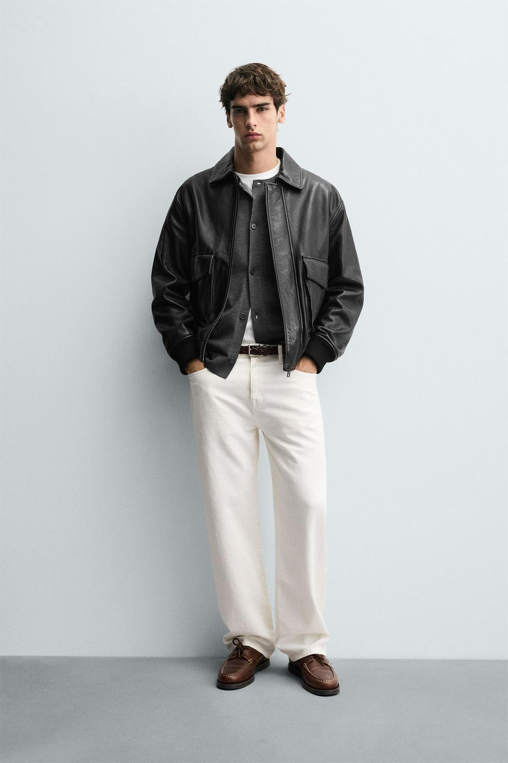 ZARA КОЖАНАЯ КУРТКА С КАРМАНАМИ, ЧЕРНЫЙ