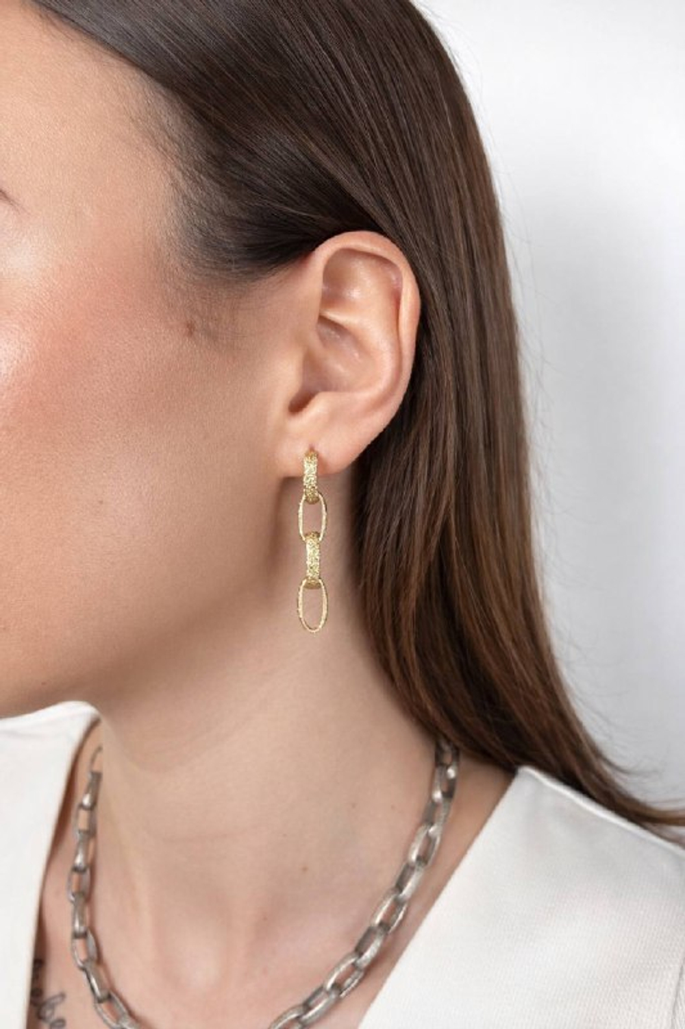 Серьги - пусеты "Цепи" в золочении сатинированные