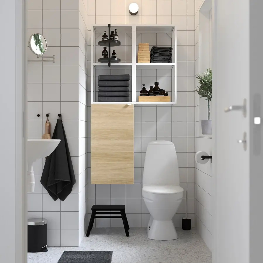 Комбинация для ванной - IKEA ENHET, 80х32х150 см, белый/имитация дуба, ЭНХЕТ ИКЕА