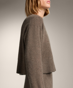 Oysho Джемпер с круглым вырезом из 100% кашемира, серо-коричневый