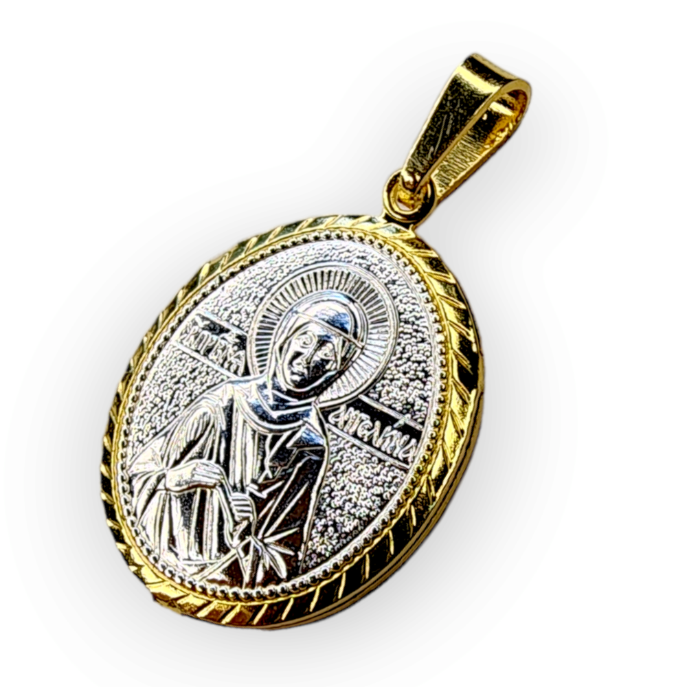 Нательная именная икона святая Ангелина с позолотой