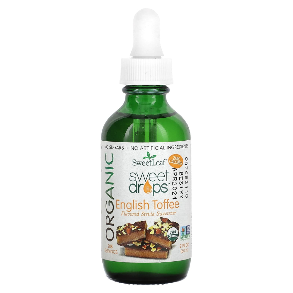 SweetLeaf Stevia, Органические сладкие капли, английская ириска, 60 мл (2 жидк. Унции)