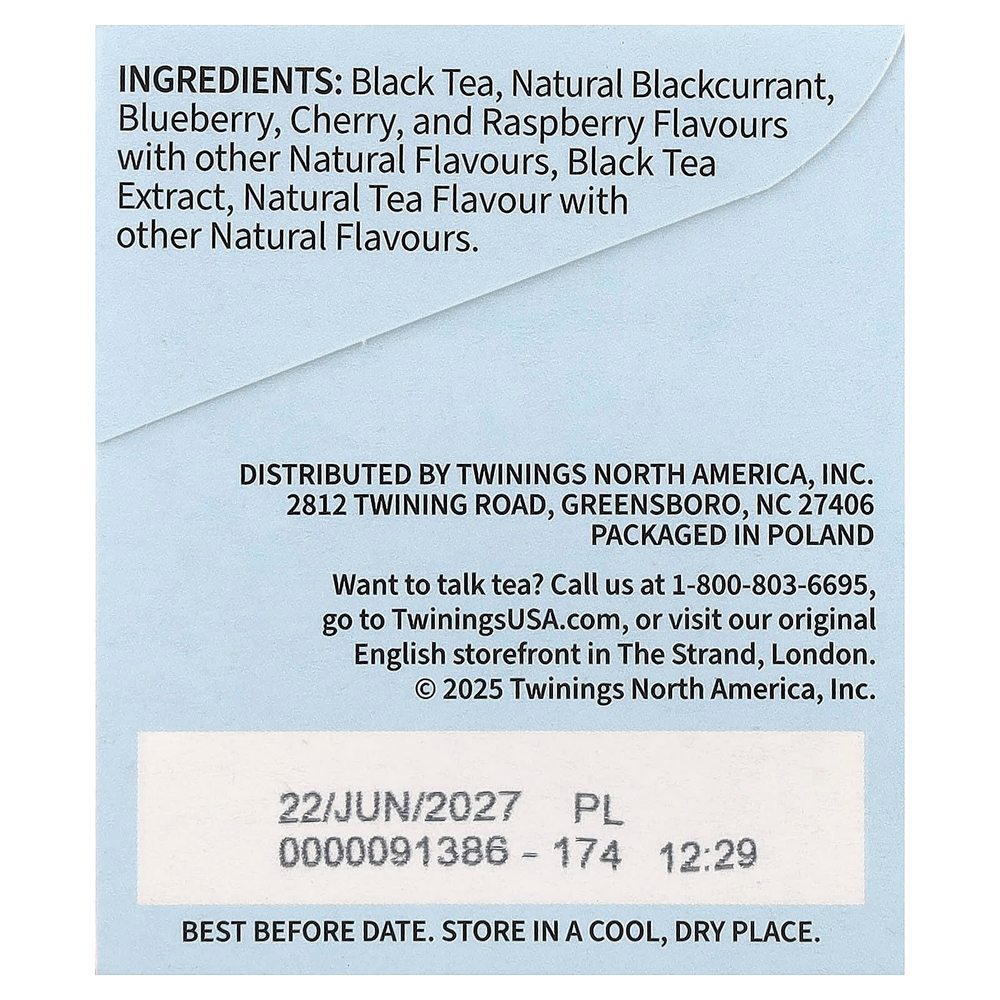 Twinings, холодный холодный чай, черный чай, смесь ягод, без подсластителей, 20 чайных пакетиков, 40 г (1,41 унции)