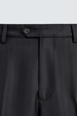 ZARA КОСТЮМНЫЕ БРЮКИ В ПОЛОСКУ ИЗ 100% ШЕРСТИ, МОРСКОЙ СИНИЙ