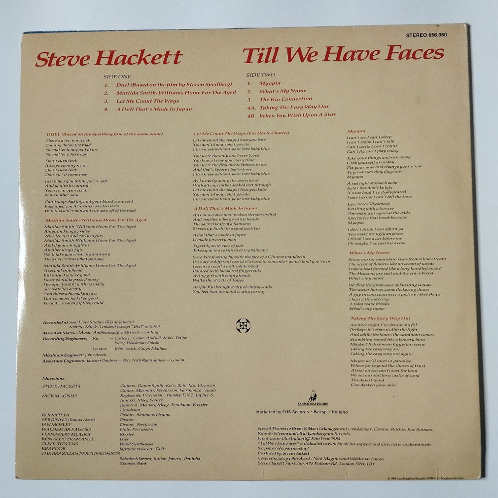 Винтажная виниловая пластинка LP Steve Hackett Till We Have Faces (Holland 1984)