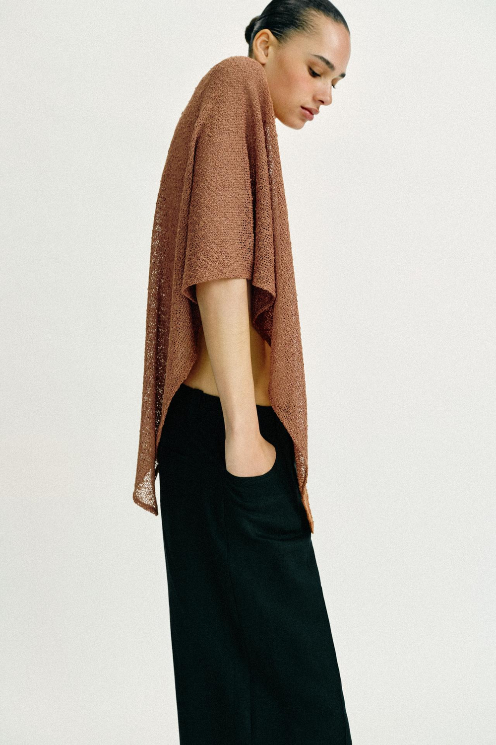 ZARA НАКИДКА АСИММЕТРИЧНОГО КРОЯ С БЛЕСТЯЩЕЙ НИТЬЮ, КОРИЧНЕВЫЙ