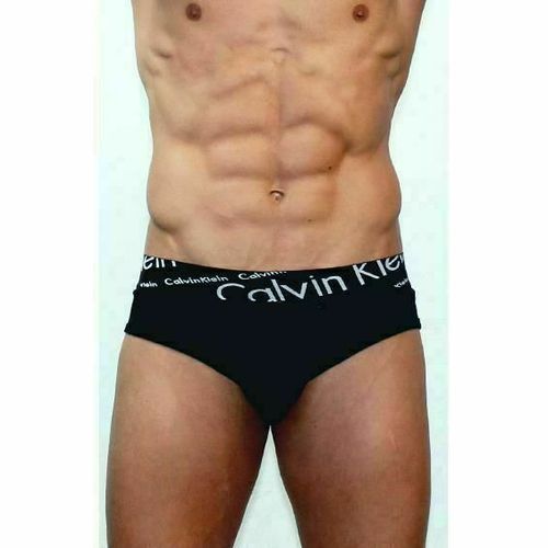 Мужские трусы брифы черные с черной косой резинкой Calvin Klein Black Waistband Italics