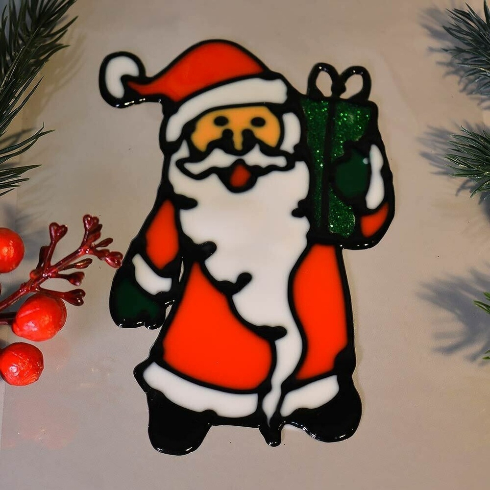 Наклейка новогодняя "Дед Мороз с подарком" 15*18см