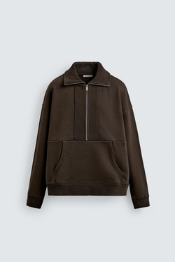 ZARA ТОЛСТОВКА С ВОРОТНИКОМ НА МОЛНИИ В РУБЧИК, ШОКОЛАДНЫЙ