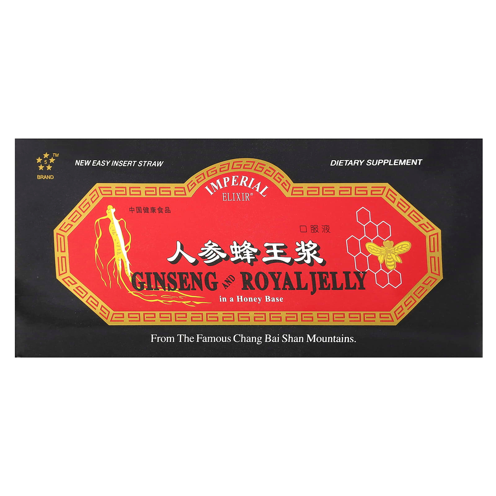 Imperial Elixir, женьшень и маточное молочко, 30 флаконов по 10 мл (0,34 жидк. унции)