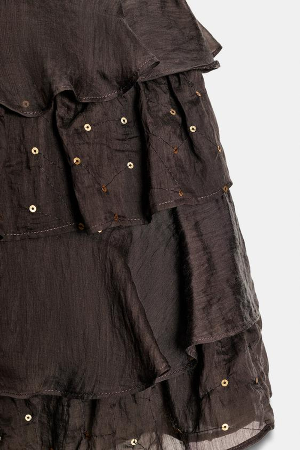 ZARA МИНИ-ЮБКА С ВОЛАНАМИ И ПАЙЕТКАМИ, КОРИЧНЕВЫЙ