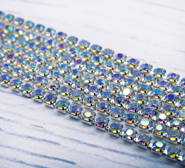 ЦС002СЦ2 Стразовые цепочки (серебро), цвет: белый AB, размер: 2 мм, 70 см/упак.