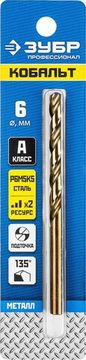 ЗУБР Кобальт, 6.0 х 93 мм, сталь Р6М5К5, класс А, сверло по металлу, Профессионал (29626-6)
