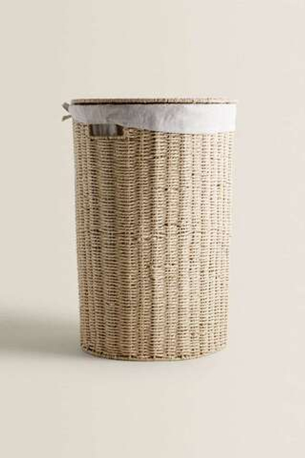 ZARA HOME КОРЗИНА ДЛЯ БЕЛЬЯ С ТКАНЕВОЙ ПОДКЛАДКОЙ, СВЕТЛО-БЕЖЕВЫЙ