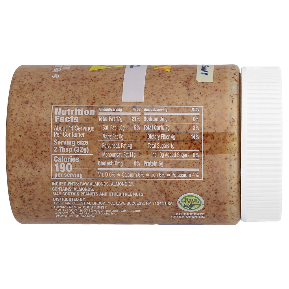 MaraNatha, паста из натурального необработанного калифорнийского миндаля, кремообразная, 454 г (16 унций)