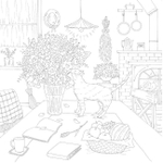 Days with Cats and Flowers. Coloring Book